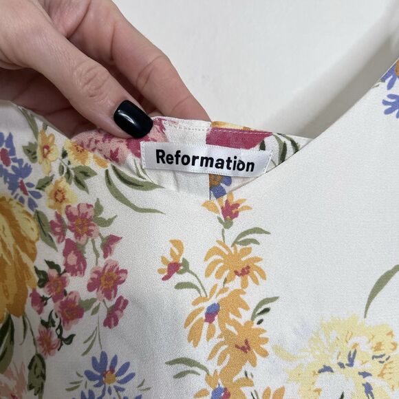 Reformation Boston Floral Midi Slip Dress Ivory Pink Yellow Size 8 Feminine - Picture 4 of 8
